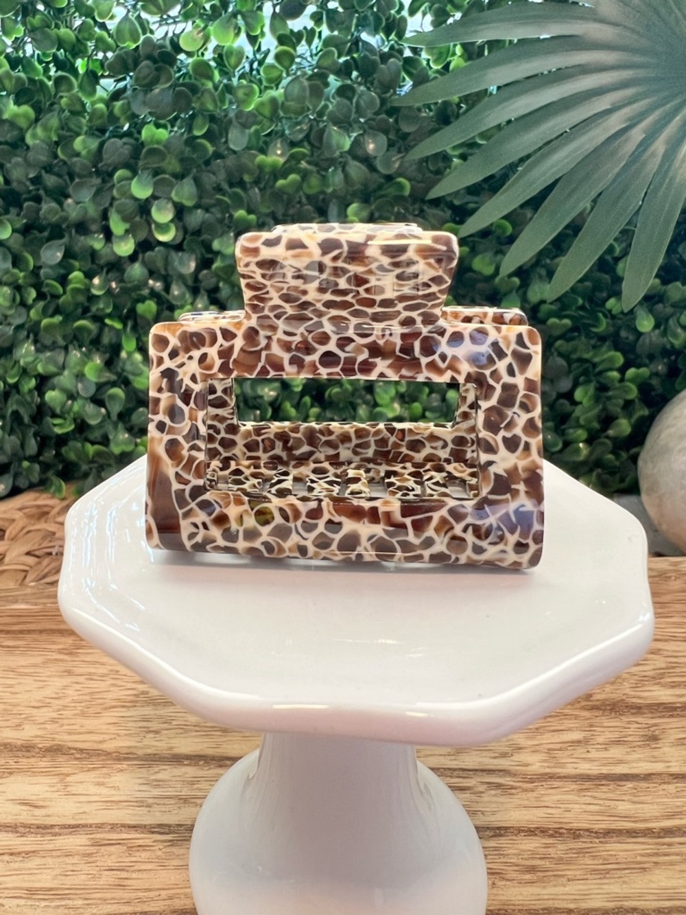 New Brown and Cream Cheetah Print Acrylic Claw Clip | Square Hair Clip
